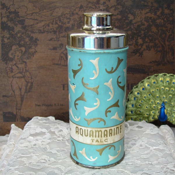 Revlon Aquamarine Talc Vintage Powder Tin with Shaker Top