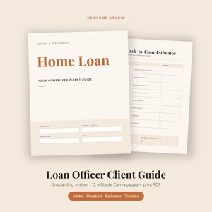 Loan Officer Client Onboarding System, Homebuyer Questionnaire, Mortgage Document Checklist, Editable Canva Template