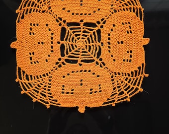 Crochet Pumpkin Doily, 9.5 Inch Fall Home Decor, Handmade Round Doily