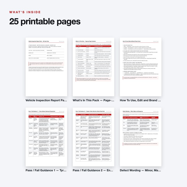 UK Vehicle Inspection Report Pack, 25-Page Fillable PDF, Pre-Purchase Car Check (Digital Download) zdjęcie 2