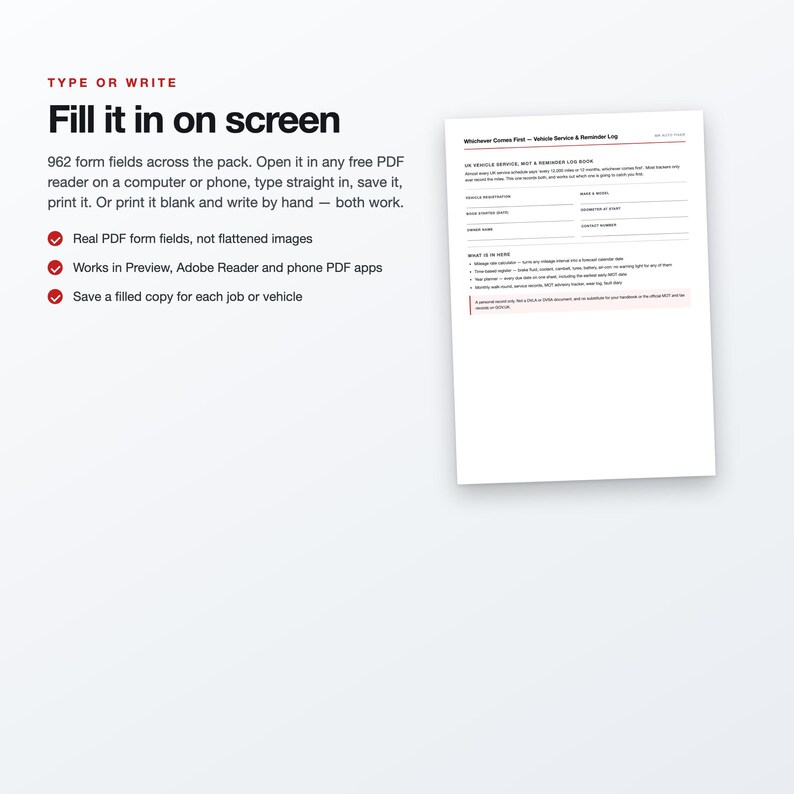 UK Vehicle Service Reminder Log, Fillable PDF Tracker (41 Pages) afbeelding 4
