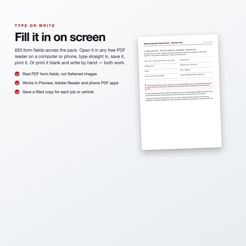 UK Vehicle Inspection Report Pack, 25-Page Fillable PDF, Pre-Purchase Car Check (Digital Download) zdjęcie 4