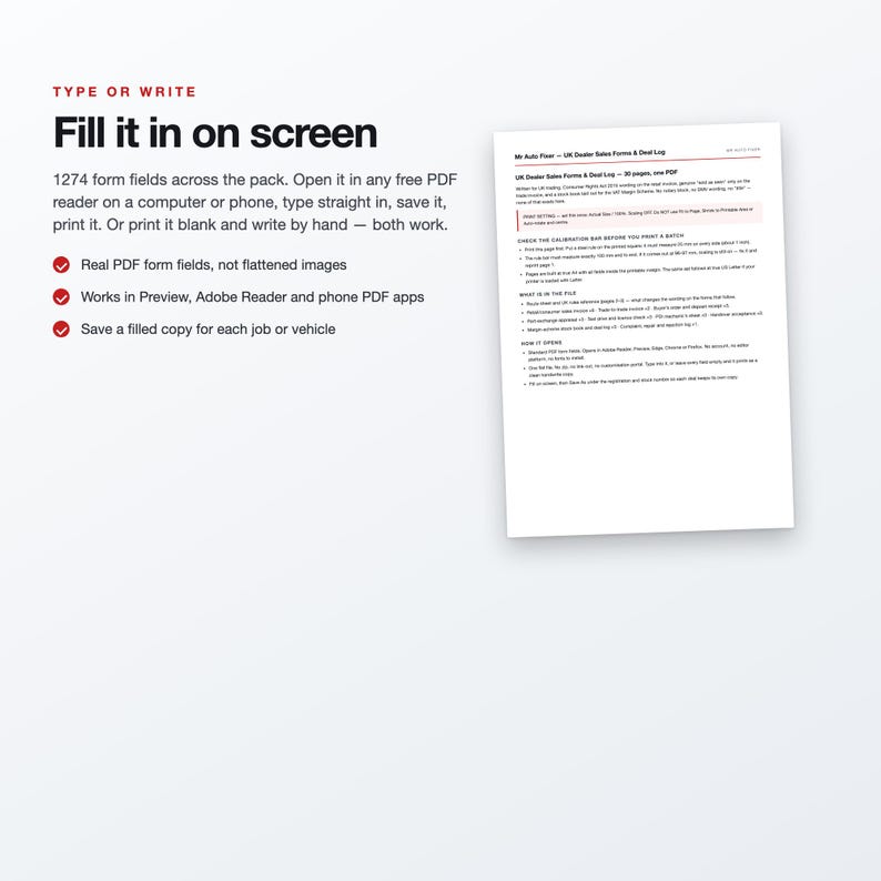 UK Used Car Dealer Sales Forms & Deal Log (41 Page Fillable PDF) Bild 4