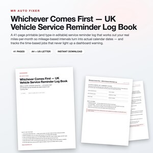 UK Vehicle Service Reminder Log, Fillable PDF Tracker (41 Pages) afbeelding 1