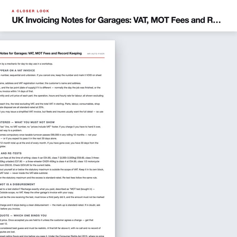 UK Garage Invoice & Job Card Pack, VAT Ready, Fillable PDF (A4) image 6