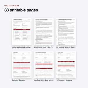 UK Garage Invoice & Job Card Pack, VAT Ready, Fillable PDF (A4) image 2