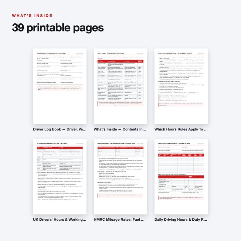 UK Driver Log Book Template, Fillable PDF, Hours, Mileage, Fuel, Expenses (37 Pages) afbeelding 2