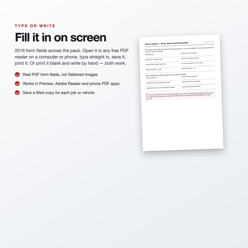 UK Driver Log Book Template, Fillable PDF, Hours, Mileage, Fuel, Expenses (37 Pages) afbeelding 4