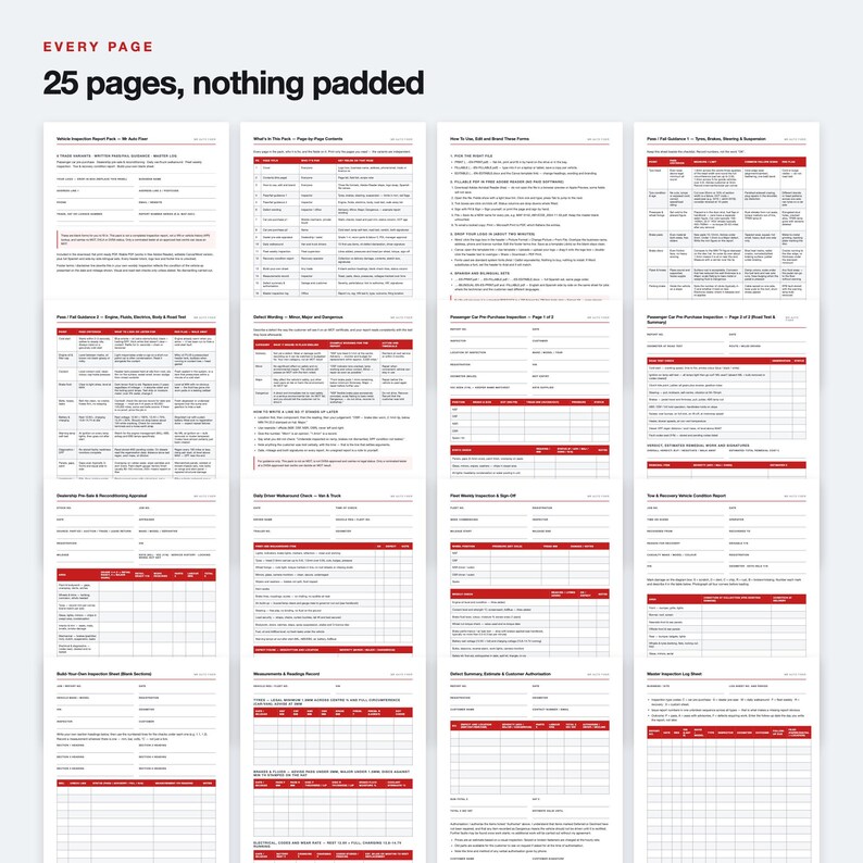 UK Vehicle Inspection Report Pack, 25-Page Fillable PDF, Pre-Purchase Car Check (Digital Download) zdjęcie 5
