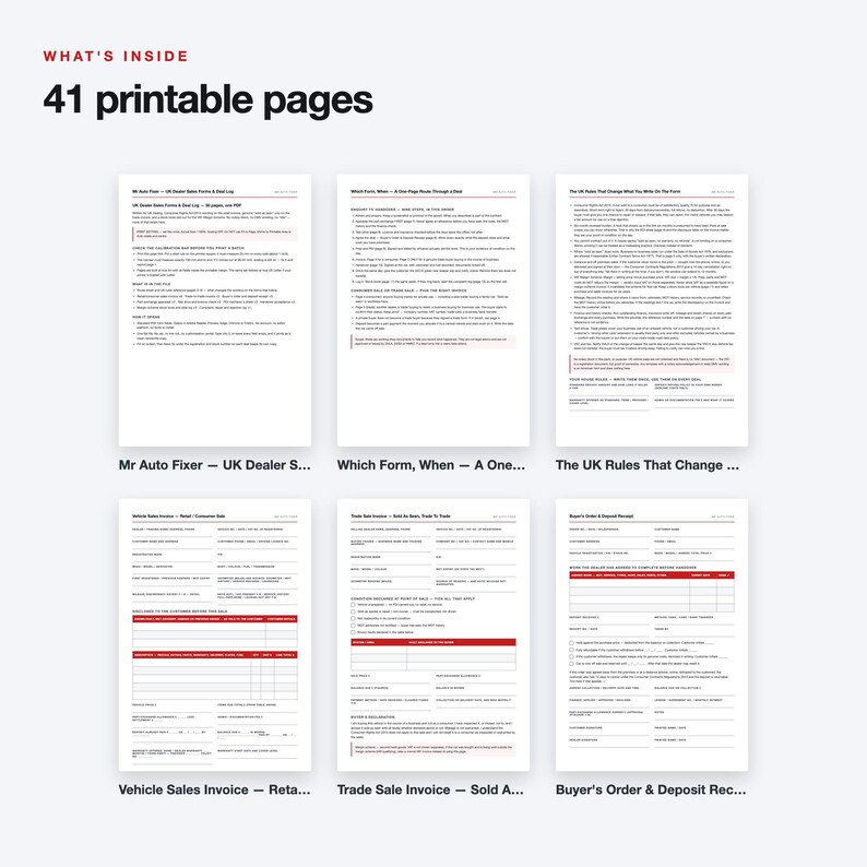 UK Used Car Dealer Sales Forms & Deal Log (41 Page Fillable PDF) Bild 2