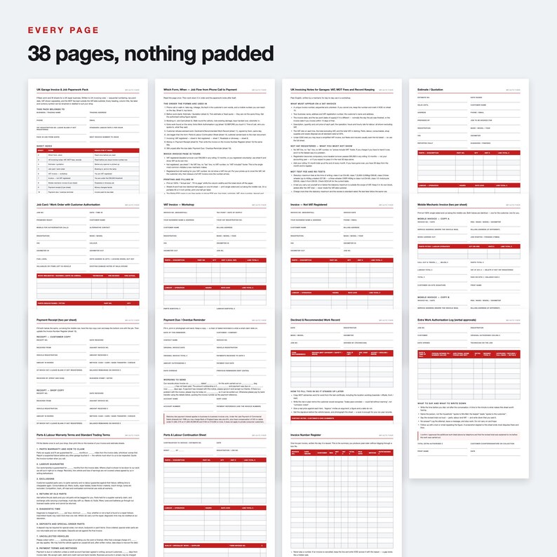UK Garage Invoice & Job Card Pack, VAT Ready, Fillable PDF (A4) image 5