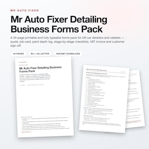 UK Car Detailing Business Forms Pack: 34-Page Fillable PDF (A4/US Letter) image 1