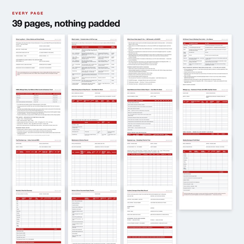 UK Driver Log Book Template, Fillable PDF, Hours, Mileage, Fuel, Expenses (37 Pages) afbeelding 5