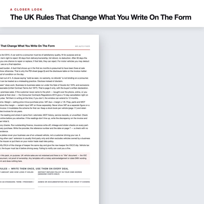 UK Used Car Dealer Sales Forms & Deal Log (41 Page Fillable PDF) Bild 6