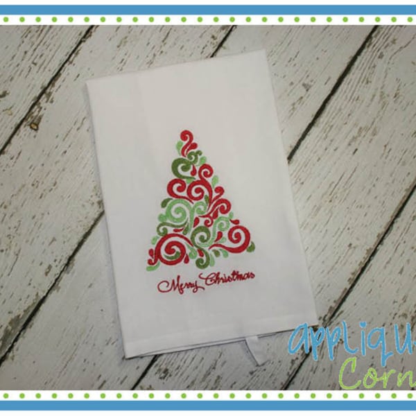 INSTANT DOWNLOAD Merry Christmas Tree Swirl borduurwerk ontwerpen in digitaal formaat voor borduurwerk machine door stoffen hoek