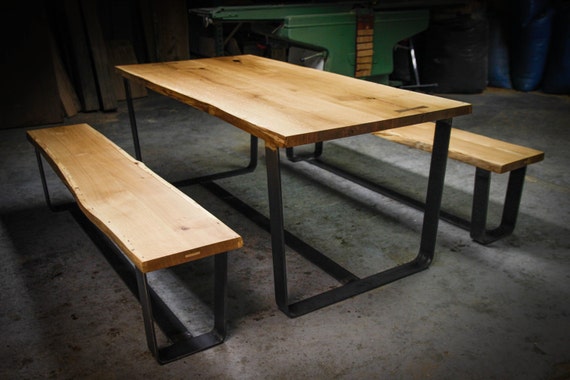 Modern Dining Set Handmade Old Oak Table And Benches With Etsy