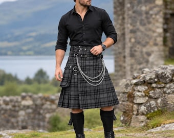 Kilt utilitaire écossais hybride en coton pour homme, style Outlander vintage traditionnel. Disponible en plus de 50 options.