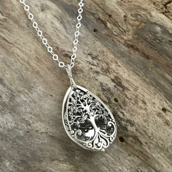 Collier médaillon arbre de vie, pendentif larme en argent sterling, cadeau sentimental idéal pour elle