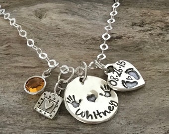 New Mommy Sterling Silver Necklace, Customized with Child's Birthstone and Birth Date, Ideal for Celebrating New Addition