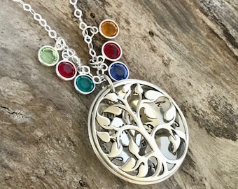 Tree of Life Birthstone Necklace, Sterling Silver Custom Family Locket, Personalized Keepsake for Mothers, Perfect Mother’s Day gift