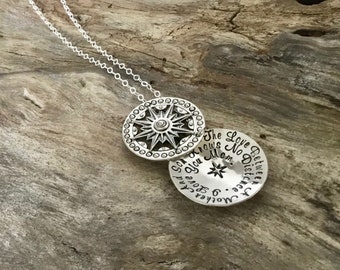 Mother Necklace from Son - Sterling Silver Personalized Locket with Compass Pendant - Distance Love Keepsake - Mother’s Day gift for Mom