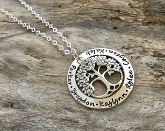 Family Tree Pendant - Personalized Sterling Silver Necklace, Perfect Mom for any Mom or Grandma