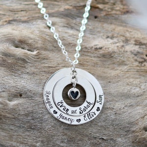 Custom Sterling Silver Mother's Necklace, Imprinted Heart Design with Children's Names, Ideal Birthday or Mothers Day gift image 2