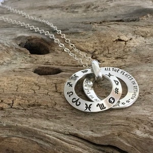 Zodiac Wheel Necklace - Personalized Sterling Silver with Hidden Message - Christmas Gift for Astrology Lovers