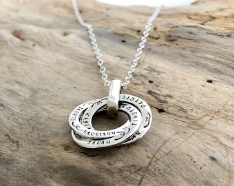Custom Name Necklace in Sterling Silver Russian Ring Style, Ideal for Mom or Grandma's Mother’s Day gift