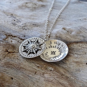 Sterling Silver Compass Rose Necklace, Inspirational Locket for Travel Lovers, Unique Gift for Him or Her