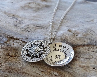 Mens Compass Necklace - Sterling Silver Personalized Pendant, Custom Phrase Engraving, Ideal Mother’s Day gift for Him