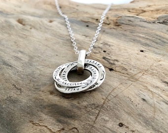 Handcrafted Interlocking Circles Necklace - Personalized Jewelry for Moms - Sterling Silver Keepsake with Kids Names - Gift for Mother’s Day