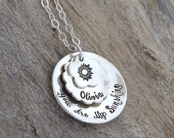You Are My Sunshine Necklace - Sterling Silver Layered Flower Design, Perfect Gift for Mom, Daughter, or Grandma