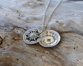 Sterling Silver Compass Rose Necklace, Inspirational Locket for Travel Lovers, Unique Gift for Him or Her