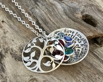 Family Birthstone Locket Necklace, Sterling Silver Tree Pendant, Customizable for Mothers and Grandmothers, Perfect Mother’s Day gift