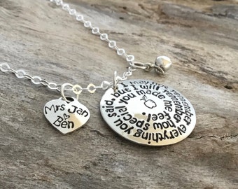 Personalized Sterling Silver Teacher Necklace, Apple and Heart Charm, Perfect Appreciation Gift for Special Educators