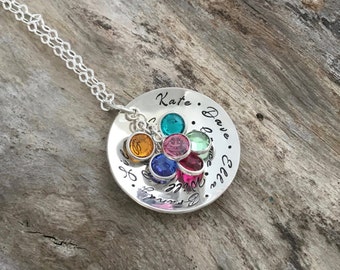 Grandma Birthstone Necklace, Sterling Silver Personalized Pendant, Family Keepsake Gift, Unique Gift for Grandmother