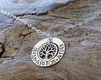 Tree Necklace Sterling Silver Family Pendant, Custom Made with Names for Mother or Grandma - Mother’s Day gift