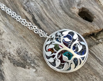 Mother’s Day gift Idea • Tree Birthstone Necklace • Sterling Silver | Large Family Birthstone locket