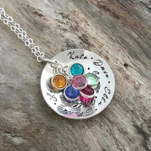 Sterling Silver Personalized Birthstone Necklace with Names Engraved - Swarovski - Perfect Christmas Gift