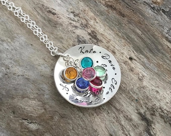Personalized Birthstone Pendant - Sterling Silver Grandma Necklace with Names - Unique Family Keepsake - Perfect Gift for Grandmother