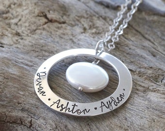 Sterling Silver Mother Necklace with Coin Pearl, Personalized Name Jewelry for Mom or Grandma, Beautiful Mom Present