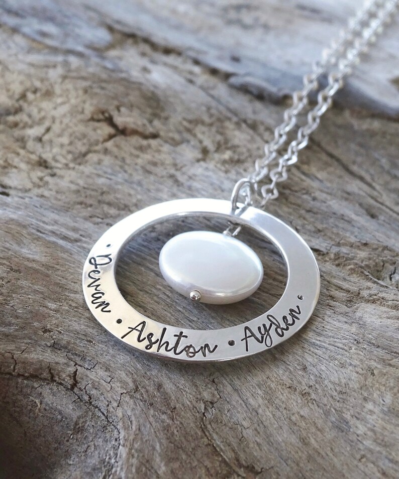 Sterling Silver Mother Necklace with Coin Pearl, Personalized Name Jewelry for Mom or Grandma, Beautiful Mom Present image 1