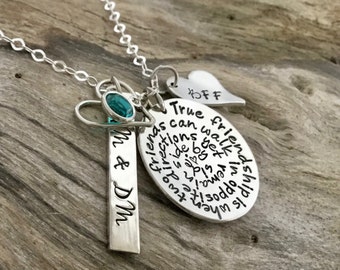 Customized Silver Birthstone Necklace, Heart Charm with Personal Message, Perfect Gift for Cherishing Friendship