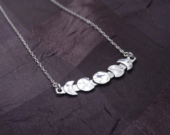 Moon Phase Choker Necklace, Hammered Sterling Silver, Mystical Layering Jewelry, Perfect gift for Her
