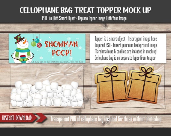 Treat Topper Mockup With Cellophane Bag Smart Object Layered Treat Topper Mockup With Cellophane Bag Smart Object Layered