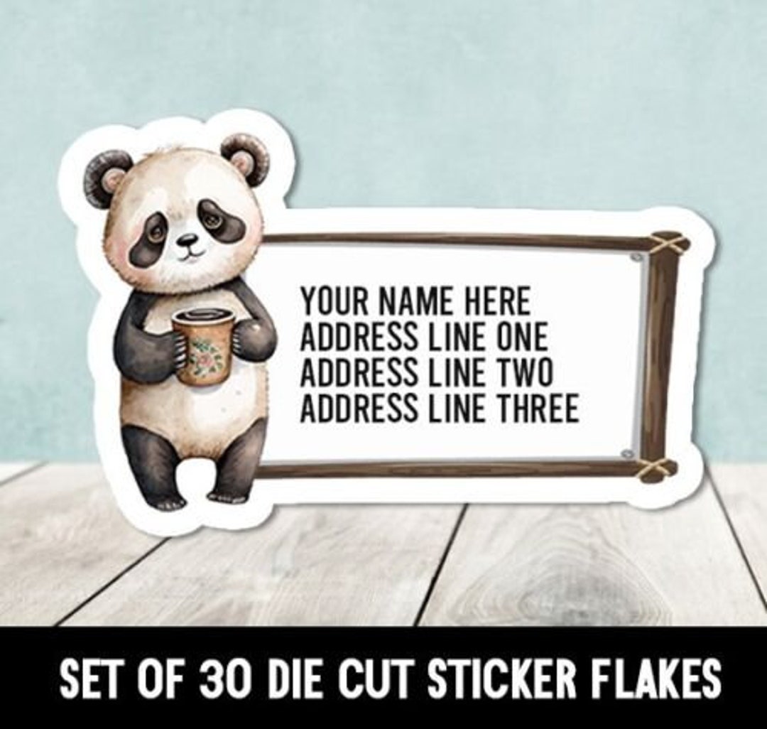 Panda Holding Coffee Set of 30 Die Cut Address Labels - Etsy