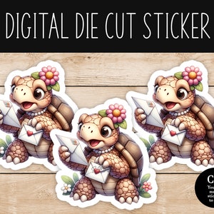 Adorável tartaruga feliz com adesivo digital de letras - arquivo PNG - uso comercial ok - crie adesivos recortados e venda