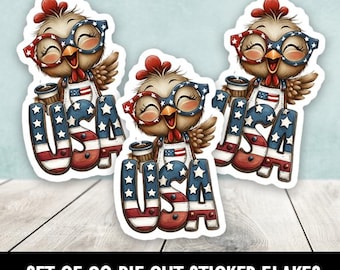 Patriotic Chicken USA Americana Die Cut Stickers - Set of 20