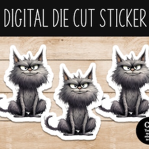 Adesivo digital de gato cinza desalinhado - arquivo PNG - uso comercial ok - crie adesivos recortados e venda